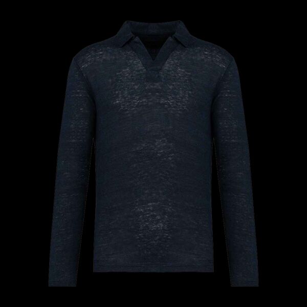 Spasso Long Sleeve Linen Polo Shirt Thumbnail