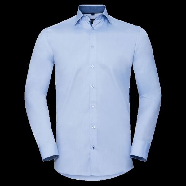 Russell Collection Long Sleeve Contrast Herringbone Shirt Thumbnail